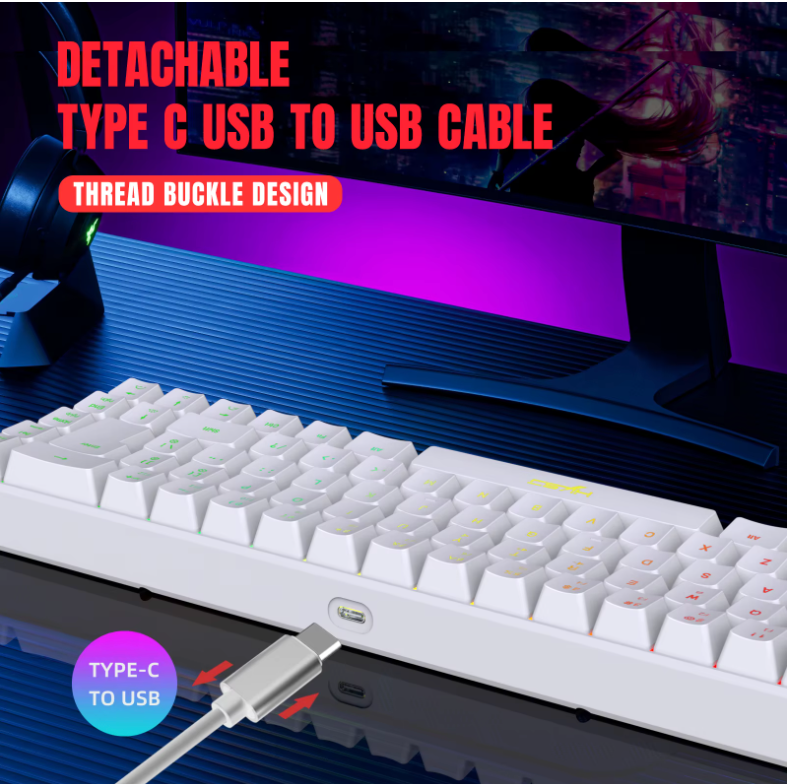 68 Keys Gaming Keyboard USB Wired Portable 20 RGB Backlight Spanish Korean Russian Keyboard for Windows Laptops Computer
