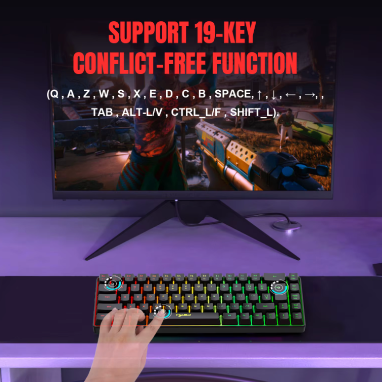 68 Keys Gaming Keyboard USB Wired Portable 20 RGB Backlight Spanish Korean Russian Keyboard for Windows Laptops Computer