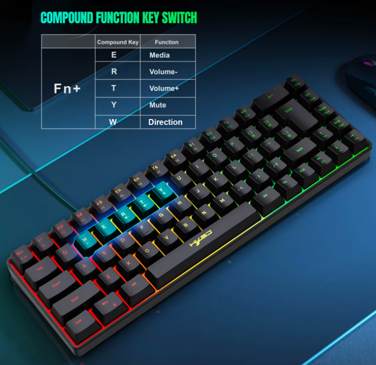 68 Keys Gaming Keyboard USB Wired Portable 20 RGB Backlight Spanish Korean Russian Keyboard for Windows Laptops Computer