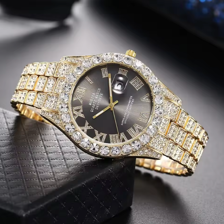 Luxury Gold Diamond Bling Quartz Watch for Men