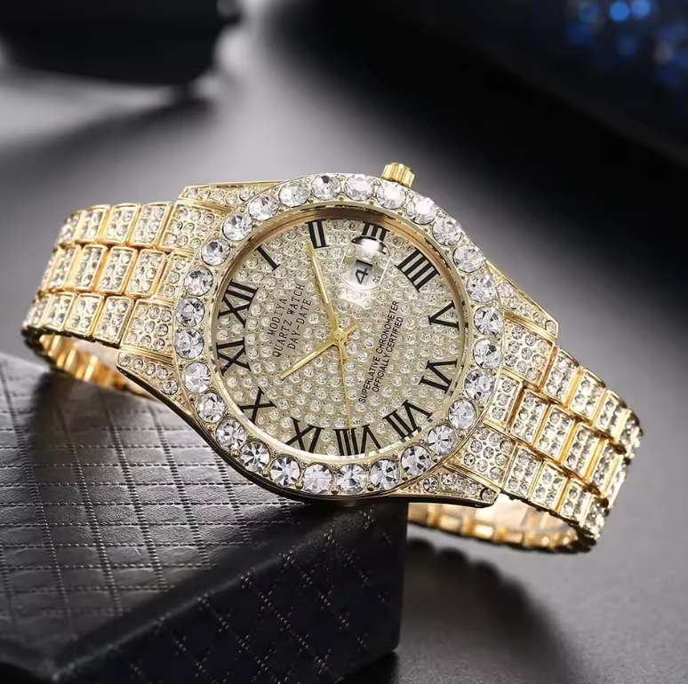 Luxury Gold Diamond Bling Quartz Watch for Men