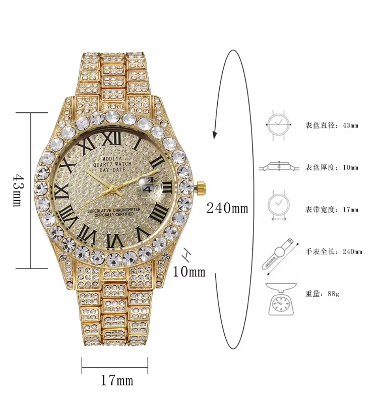 Luxury Gold Diamond Bling Quartz Watch for Men