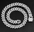 14mm Iced Out Prong Cuban Link Chain Necklace for Men Women 2 Row Rhinestone Paved Miami Rhombus Hip Hop